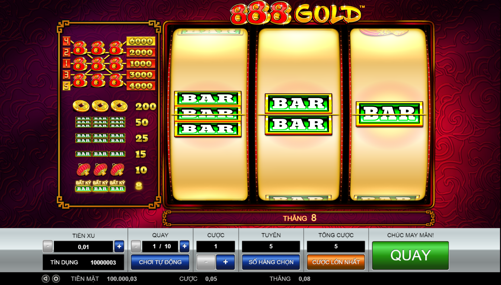 Chơi quay thử tại 888 Gold các trò chơi Slots của M88